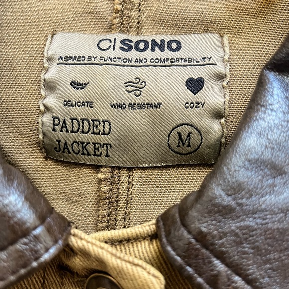 Ci Sono Kaki Denim Jacket With Vegan Leather Collar NWT Size Medium - Picture 4 of 4